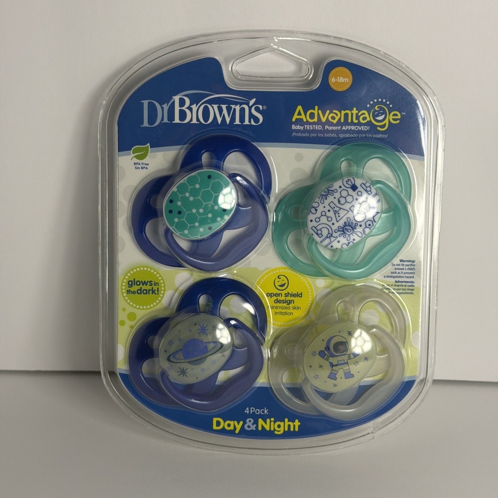 Drl Brown's Advantage Day & Night 4 Pack Pacifiers/Soothers Glow In Dark 6-18 M